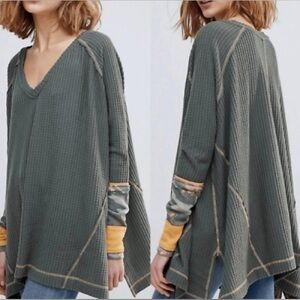 Free People FREE Lovin Leopard Thermal Long Sleeve Shirt Tunic Moss Green Medium